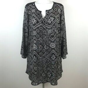Bobeau Women's Whimsgoth boho black white Size 2x Blouse